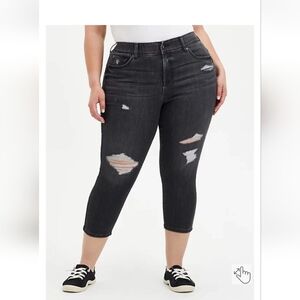 Torrid Crop Bombshell Skinny Jeans Super Soft Black Stretch Distressed Denim